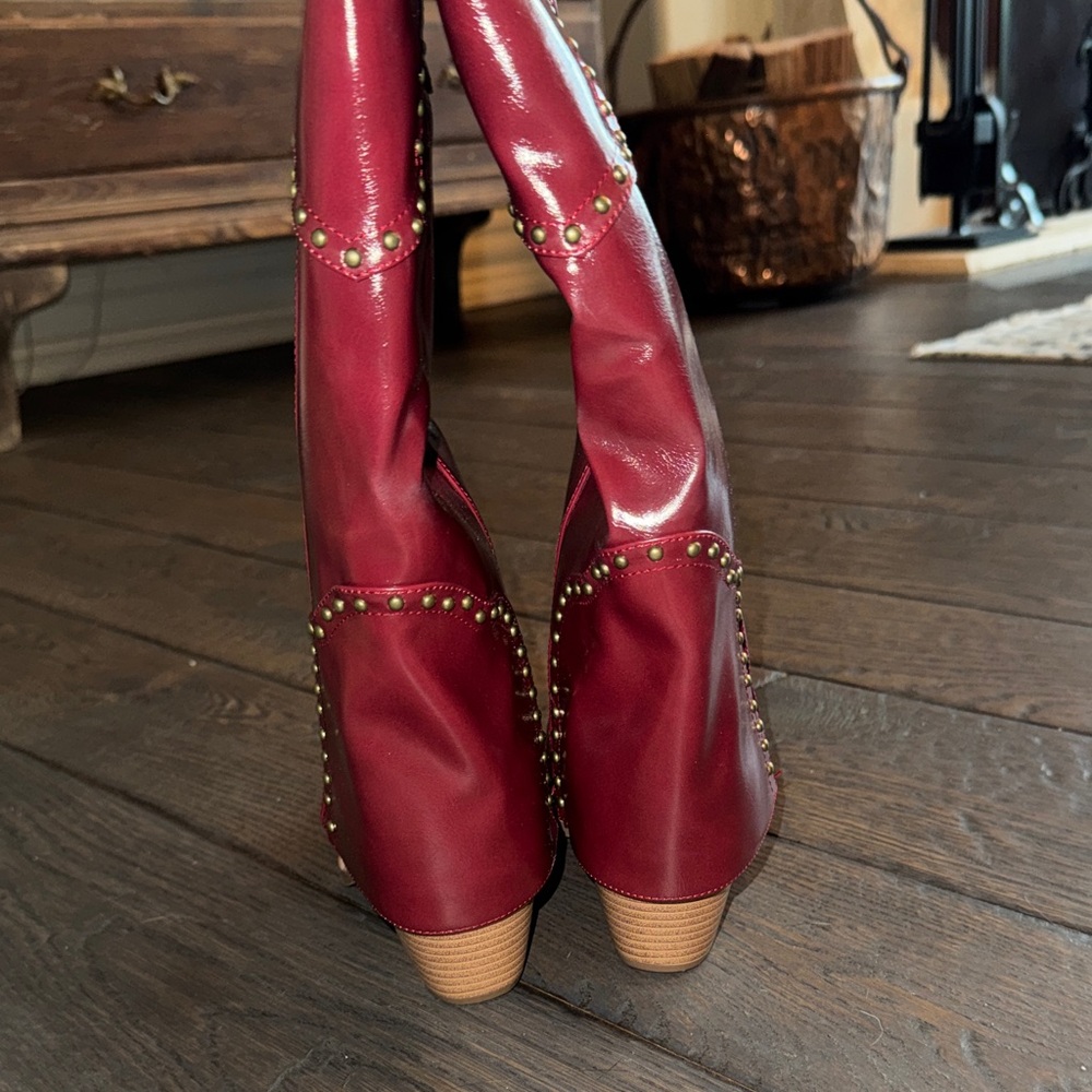 Amazon Red Studded Western Heeled Boots - Picture 4 of 4